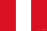 De Peruaanse vlag heeft drie even brede verticale banen: rood aan de hijszijde, wit in het midden en rood aan de vrije zijde. Op deze uitvoering staat geen wapen.