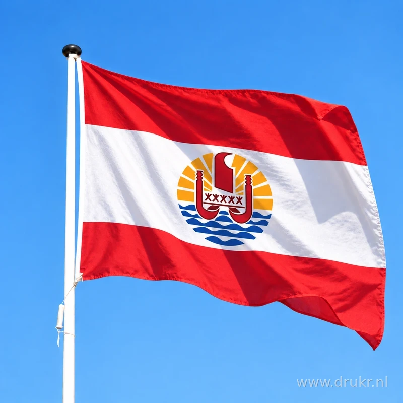 Vlag van Frans-Polynesië wapperend aan een verticale witte mast