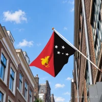 Vlag van Papoea-Nieuw-Guinea aan een gevelstok