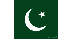 De Pakistaanse vlag heeft een witte verticale baan aan de hijszijde en een donkergroen veld. In het groene veld staan een witte halve maan en een witte vijfpuntige ster.