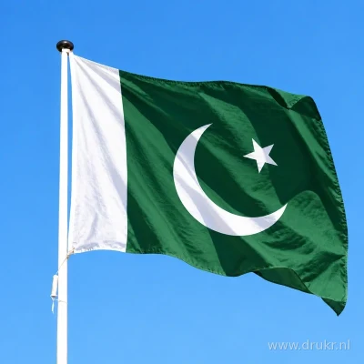 Pakistaanse vlag wapperend aan een verticale witte mast