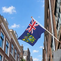 Vlag van Pitcairn aan een gevelstok