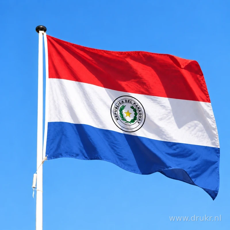 Paraguayaanse vlag wapperend aan een verticale witte mast
