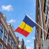 Roemeense vlag aan een gevelstok
