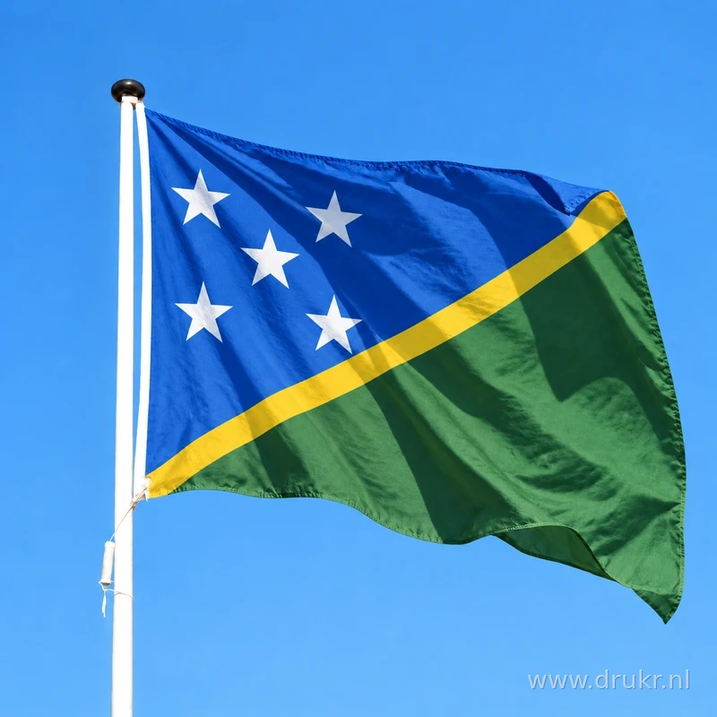 Vlag van de Salomonseilanden wapperend aan een verticale witte mast