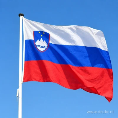 Sloveense vlag wapperend aan een verticale witte mast