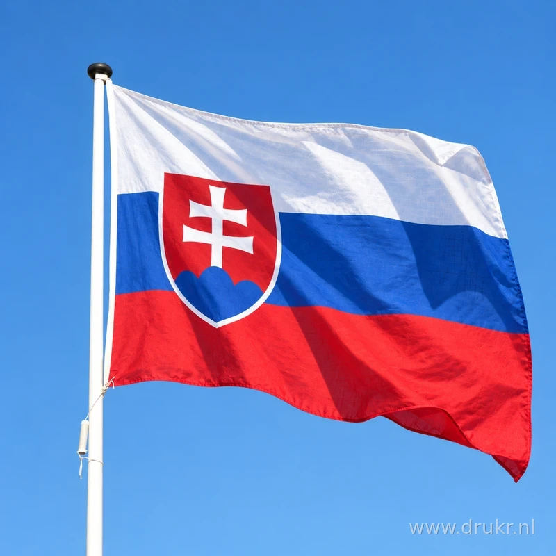Slowaakse vlag wapperend aan een verticale witte mast