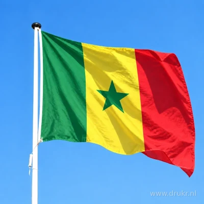 Senegalese vlag wapperend aan een verticale witte mast