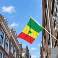 Senegalese vlag aan een gevelstok