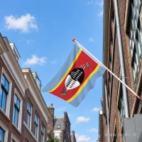 Vlag van Eswatini aan een gevelstok