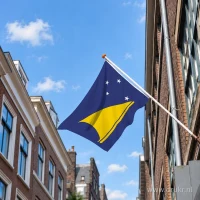 Vlag van Tokelau aan een gevelstok