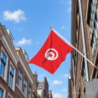 Tunesische vlag aan een gevelstok