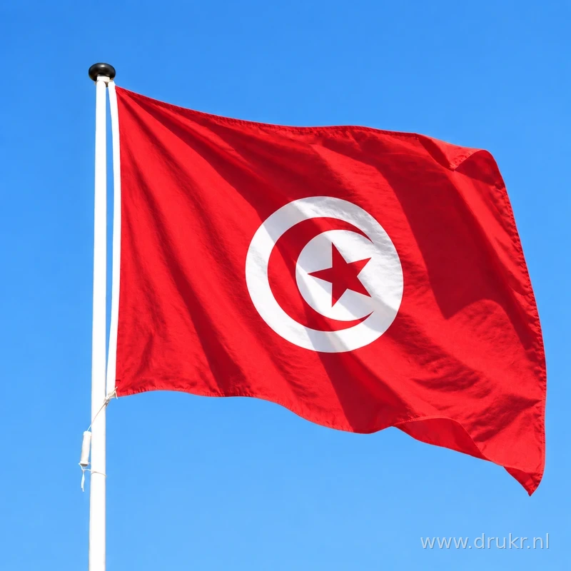 Tunesische vlag wapperend aan een verticale witte mast