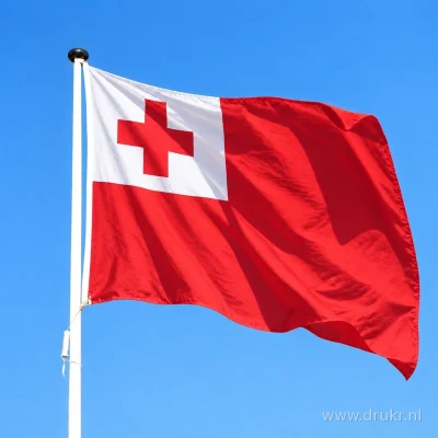 Tongaanse vlag wapperend aan een verticale witte mast