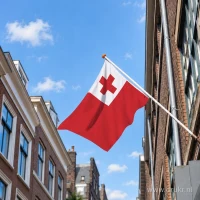 Tongaanse vlag aan een gevelstok