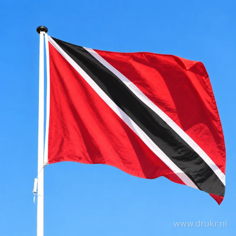 Vlag van Trinidad en Tobago wapperend aan een verticale witte mast