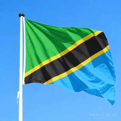 Tanzaniaanse vlag wapperend aan een verticale witte mast