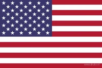Dertien afwisselend rode en witte horizontale banen met een blauw kanton met vijftig witte sterren: de Amerikaanse vlaguitvoering.