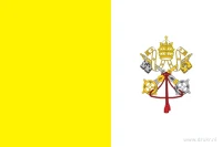 De Vaticaanse vlag heeft twee even brede verticale banen: geel aan de hijszijde en wit aan de vrije zijde. In het witte vlak staan de pauselijke tiara en twee gekruiste sleutels.