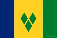 Drie verticale banen in blauw, geel en groen, met drie groene ruiten in de brede gele middenbaan.