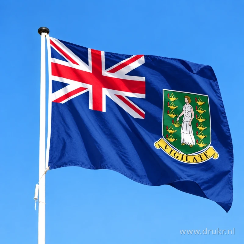 Vlag van Britse Maagdeneilanden wapperend aan een verticale witte mast