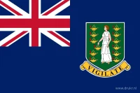 Een donkerblauw veld met de Union Jack linksboven en een groen schild met een witte vrouwenfiguur, gouden lampen en spreuklint aan de vrije zijde.