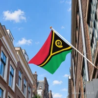 Vlag van Vanuatu aan een gevelstok