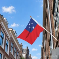 Samoaanse vlag aan een gevelstok
