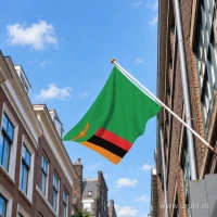 Zambiaanse vlag aan een gevelstok