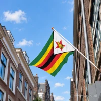 Zimbabwaanse vlag aan een gevelstok