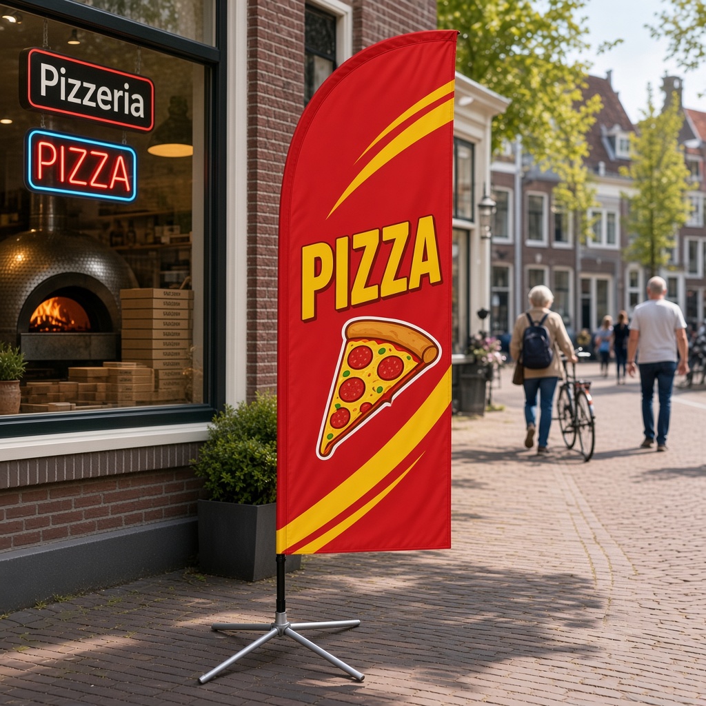 Beachflag pizza straat