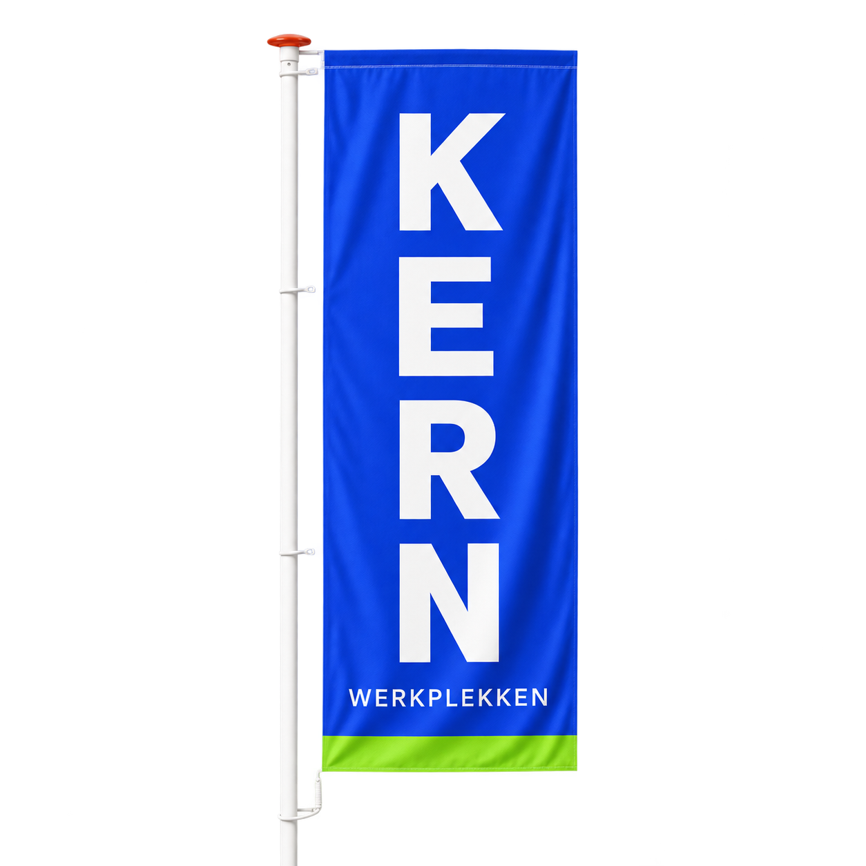 Staande baniervlag met kobaltblauwe voorbeeldprint Kern Werkplekken