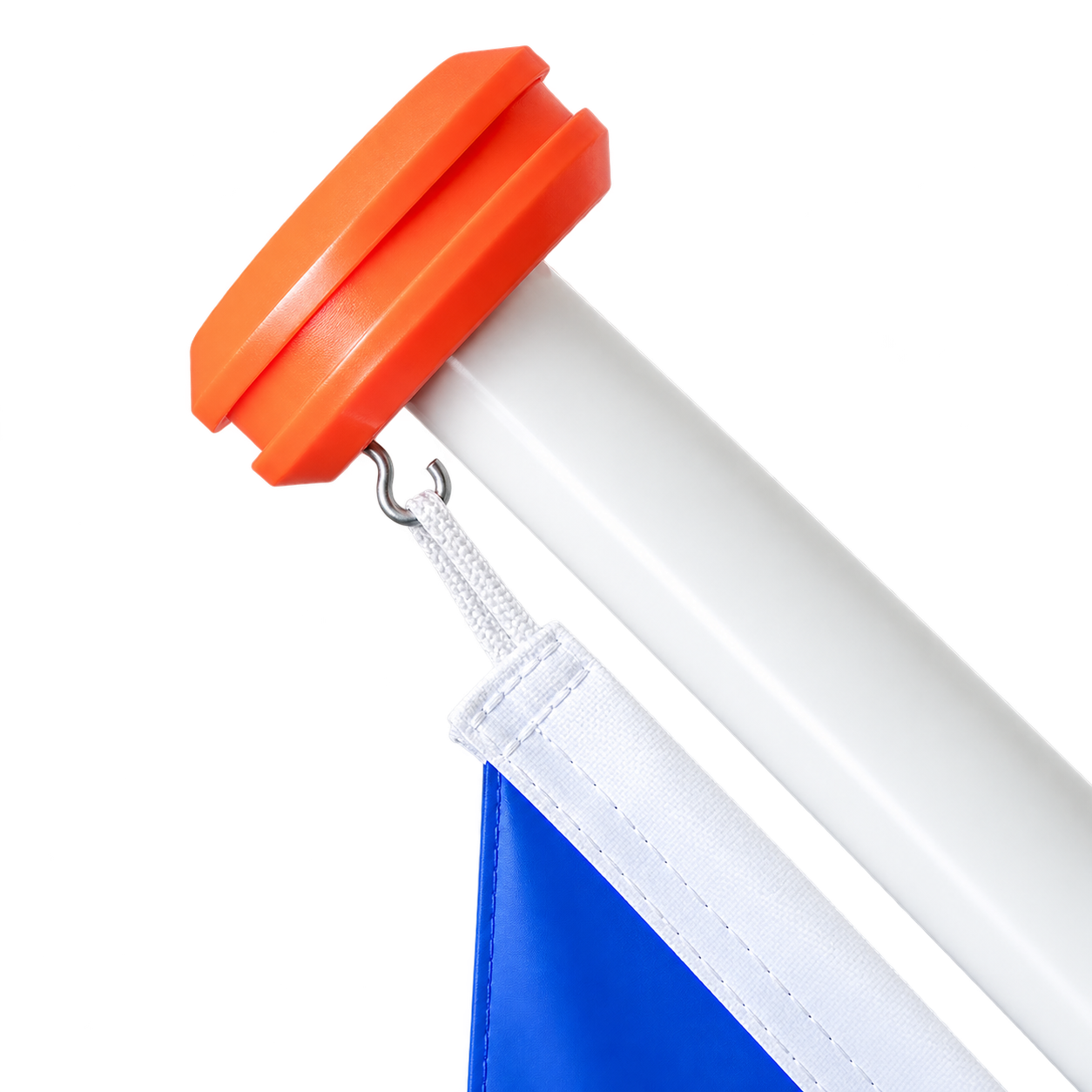 Detail kioskvlag met lus aan de stokhaak