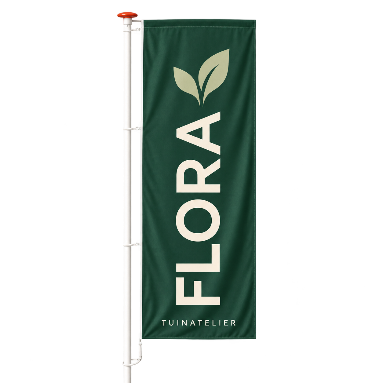 Staande baniervlag met donkergroene voorbeeldprint Flora Tuinatelier