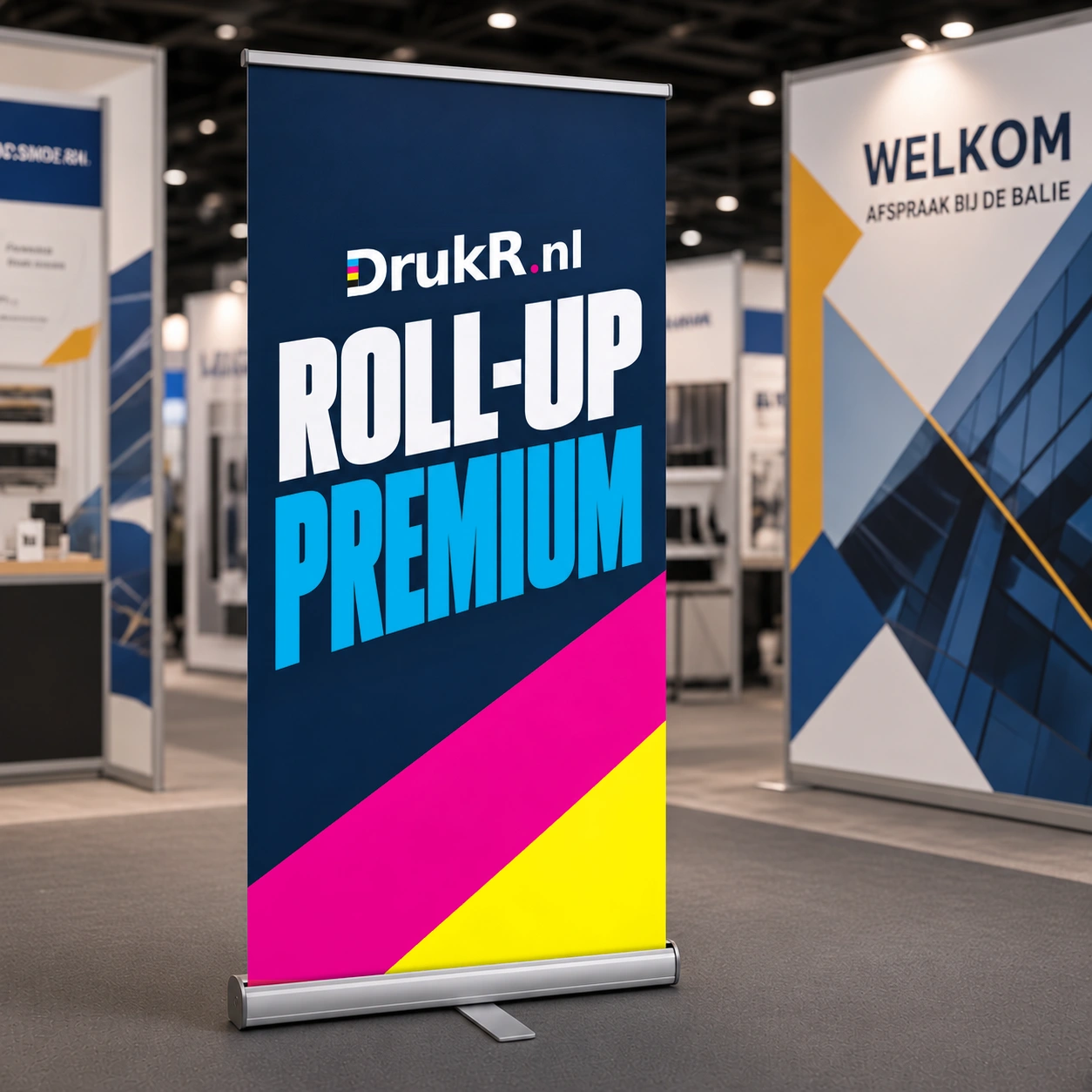 Premium roll-up banner op een beursstand