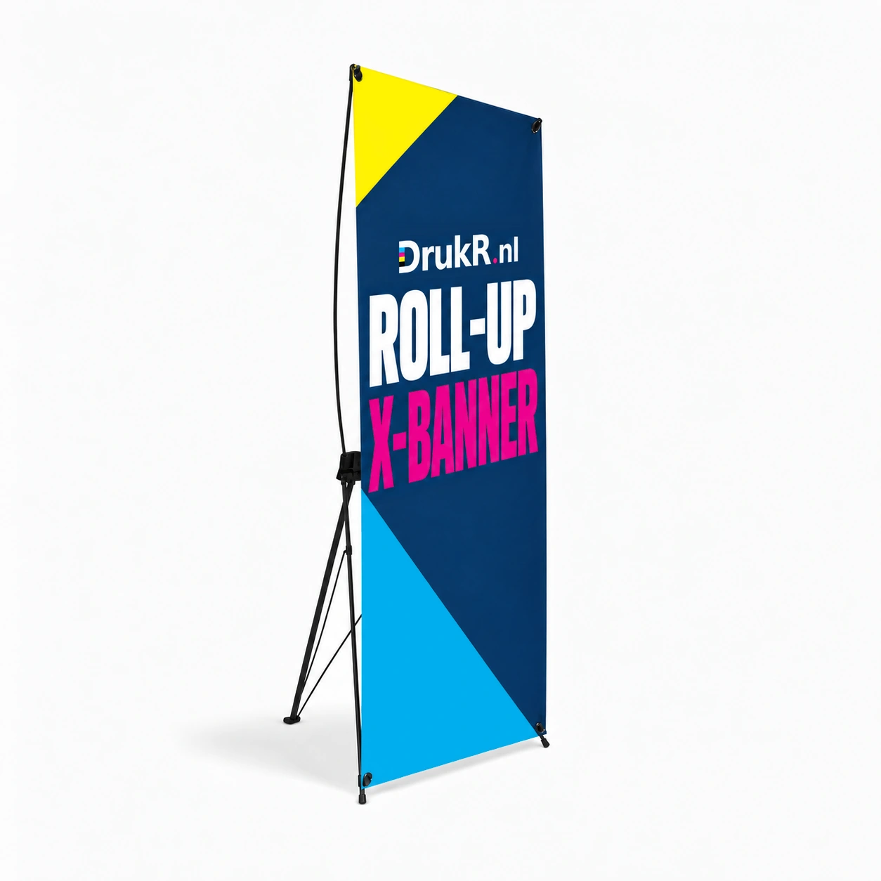 X-banner met doek en bevestiging op de vier hoeken